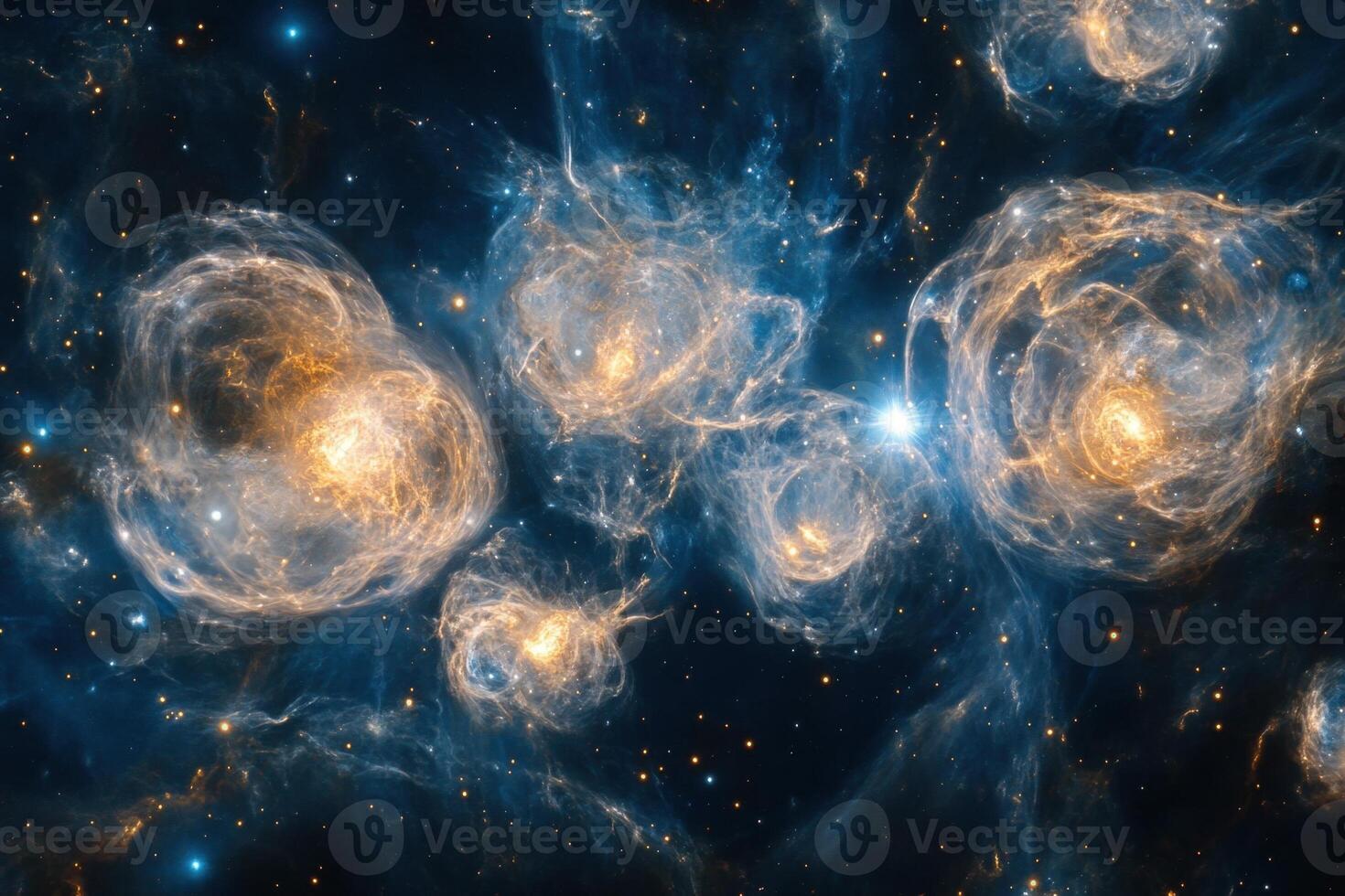 A celestial nebula with swirling clouds of gas and dust, illuminated by stars. photo
