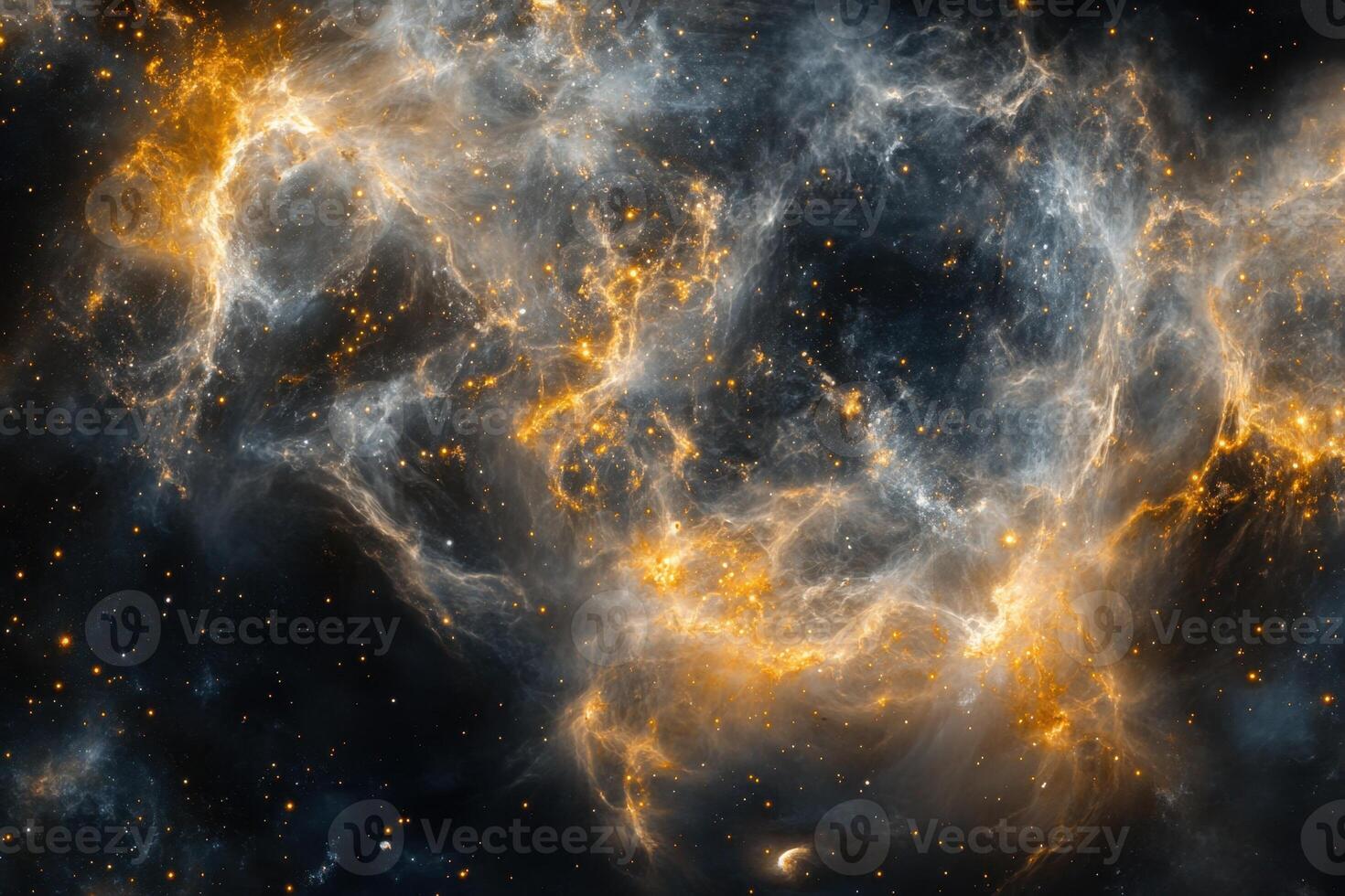 A cosmic nebula with swirling clouds of gas and dust, illuminated by the glow of distant stars. photo