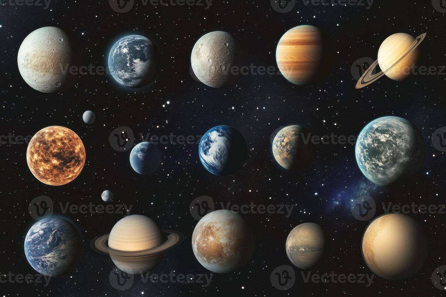 A collection of planets in a vast starry space. photo