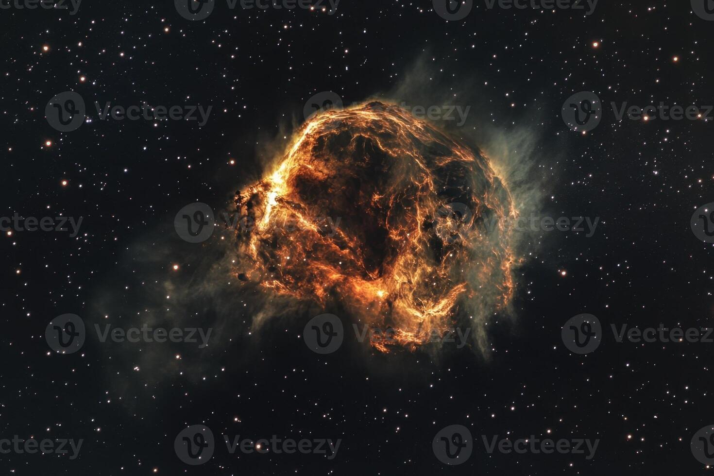 A fiery nebula glows in the vastness of space, surrounded by countless stars. photo