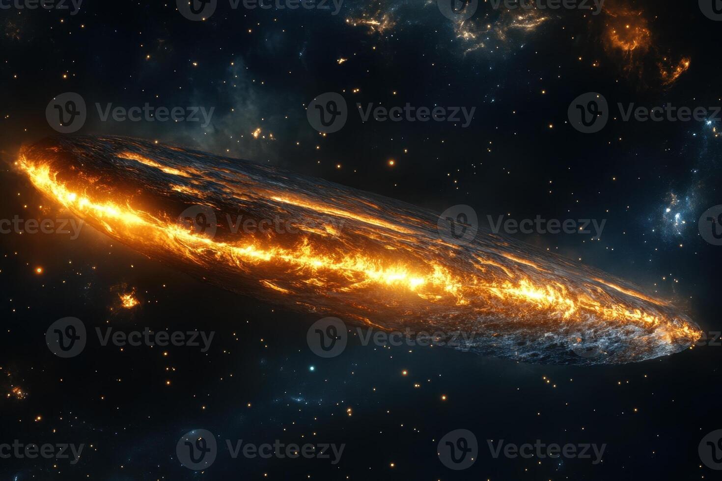 A burning asteroid in the vastness of space. photo