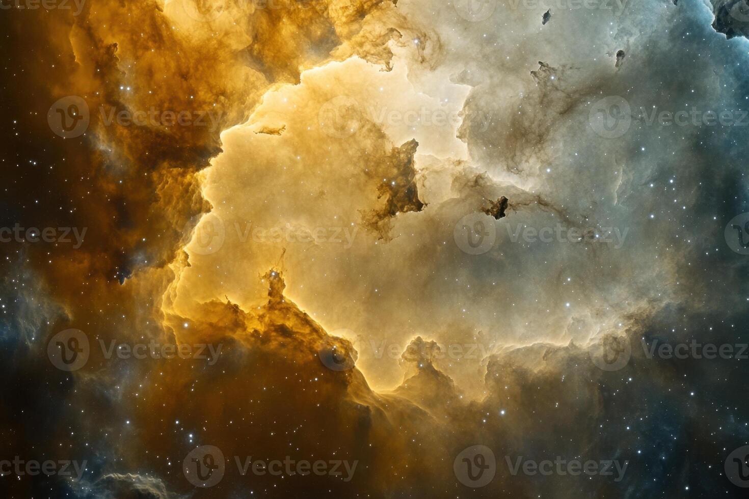 A celestial nebula with swirling clouds of gas and dust, illuminated by distant stars. photo