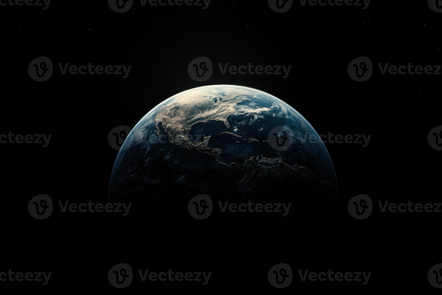 A stunning image of planet Earth in space, seen from a distance, showcasing its blue oceans and white clouds against the black backdrop of the universe. photo