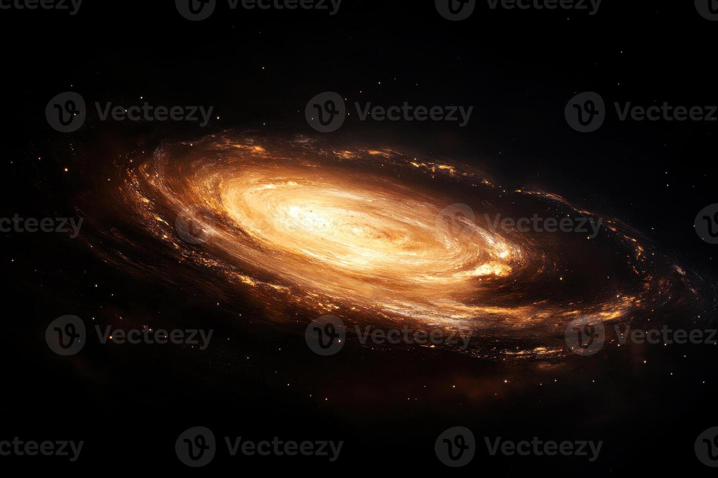 A spiral galaxy with a bright core, seen from a distance in space. photo