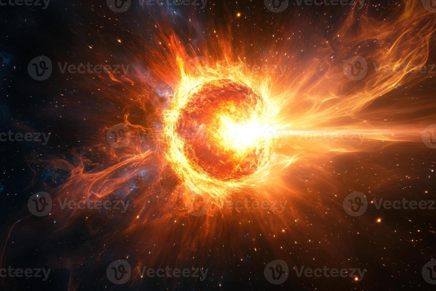 A fiery supernova explosion in space. photo