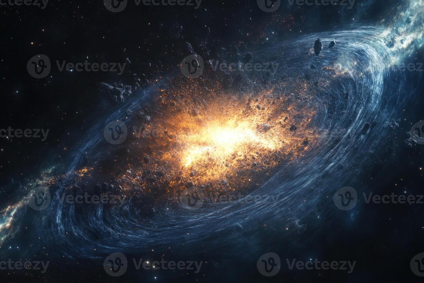 A massive explosion in a galaxy creates a fiery ring of debris and energy. photo