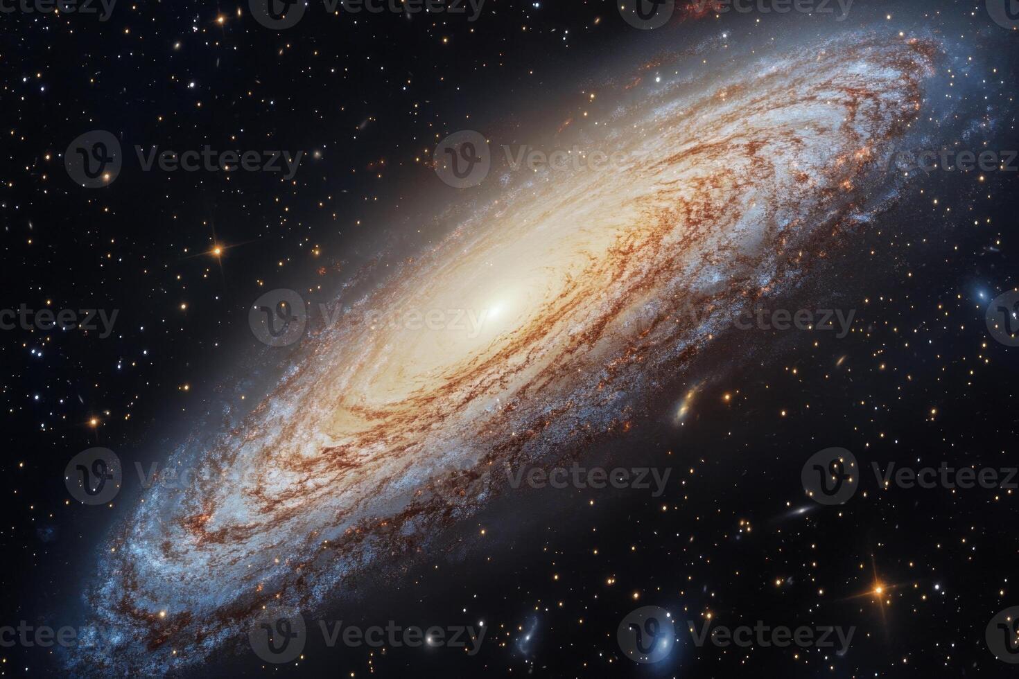 A stunning view of the Andromeda Galaxy, a spiral galaxy located about 2.5 million light-years from Earth. The galaxy's bright core is surrounded by swirling arms of gas and dust. photo