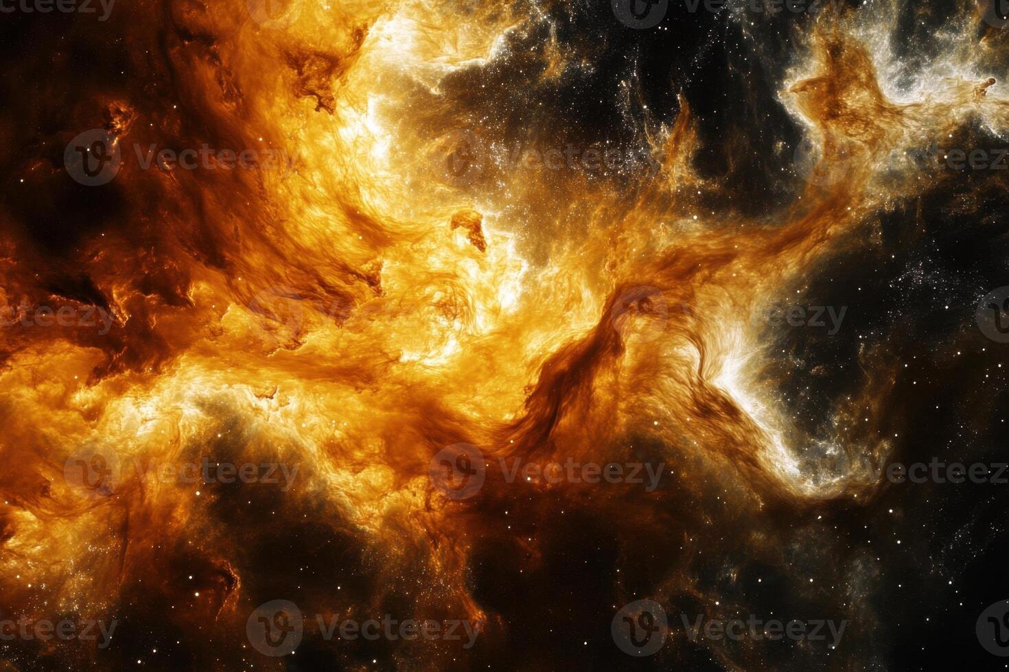 A fiery nebula swirls with gas and dust in the vast expanse of space. photo