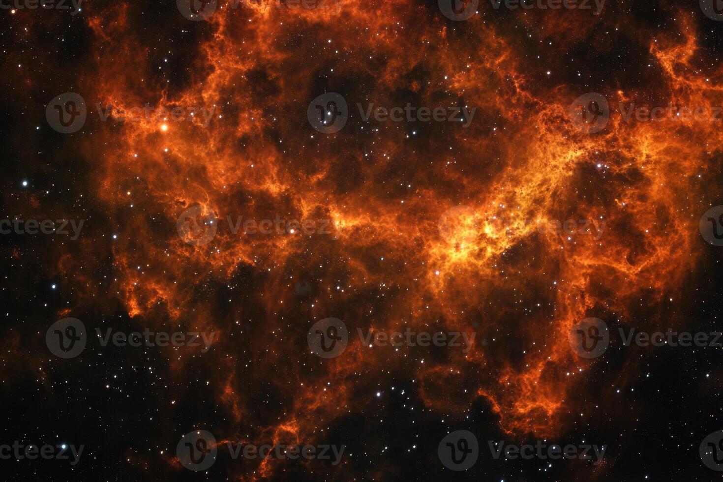 A fiery nebula with swirling gas and dust, illuminated by distant stars. photo