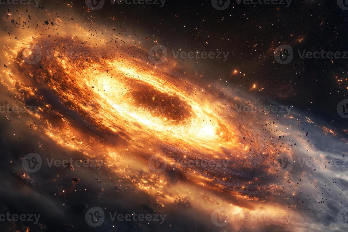 A fiery, swirling galaxy with a bright core. photo
