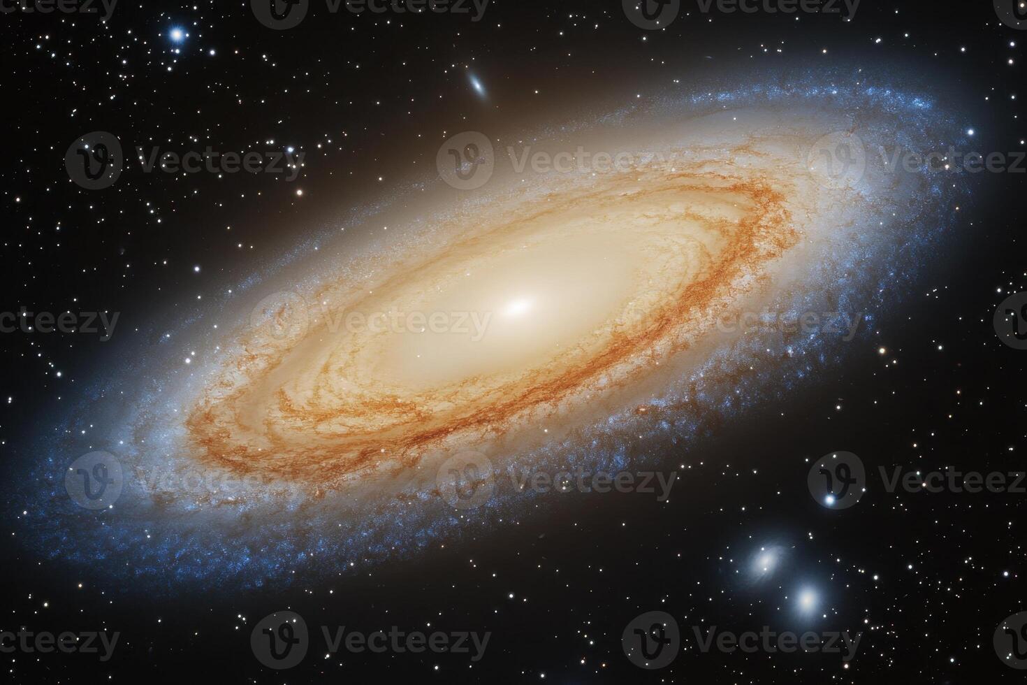 A spiral galaxy with a bright core and spiral arms. photo