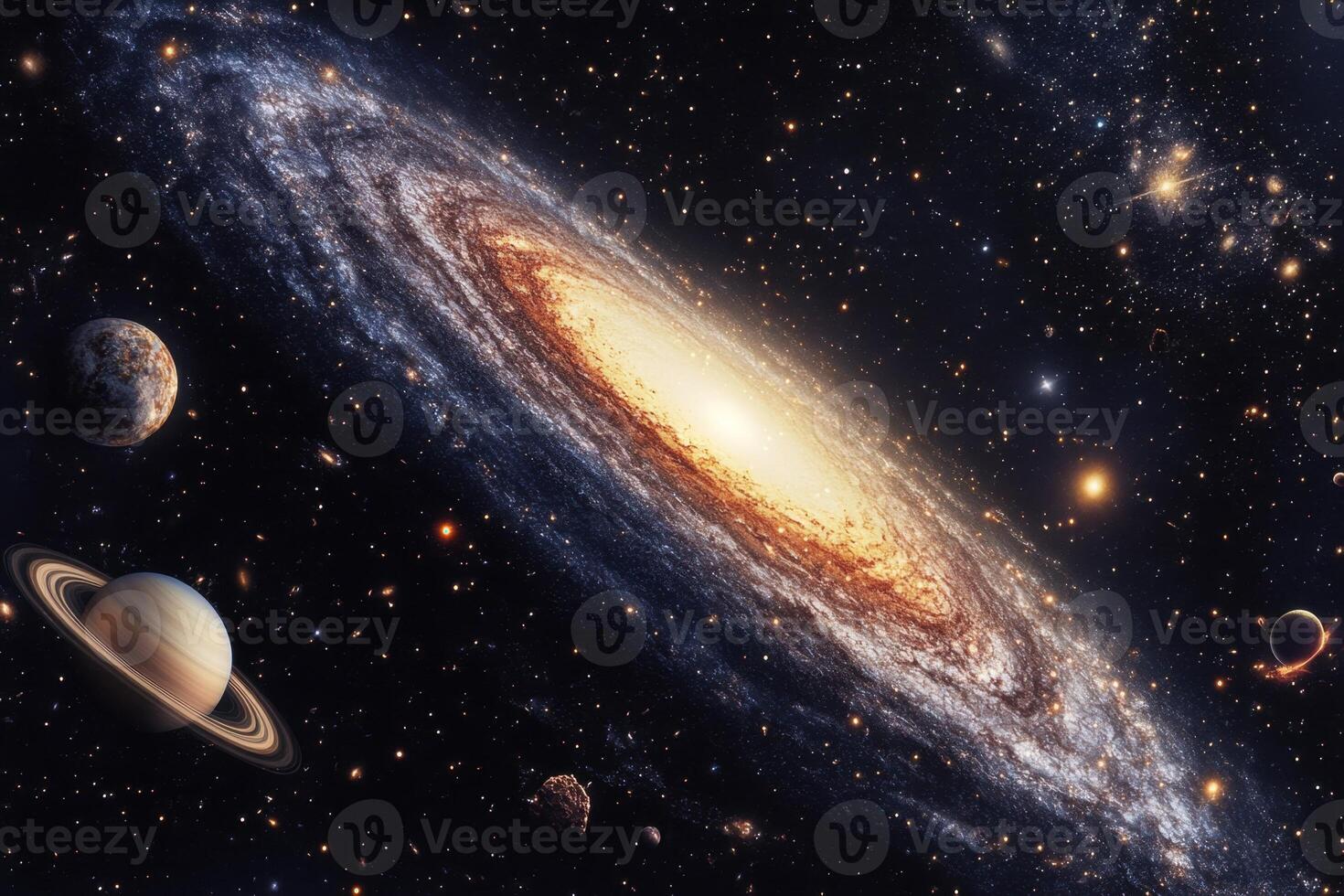 A mesmerizing view of the Milky Way galaxy with planets in the foreground. photo