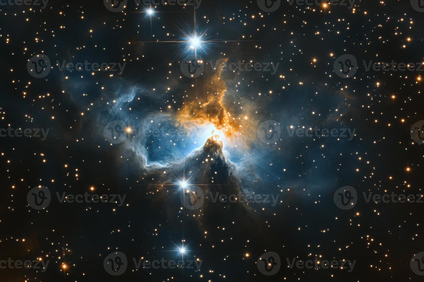 A nebula with bright stars and gas clouds in space. photo