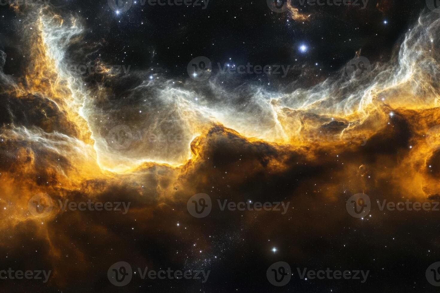 A nebula with swirling clouds of gas and dust in deep space. photo