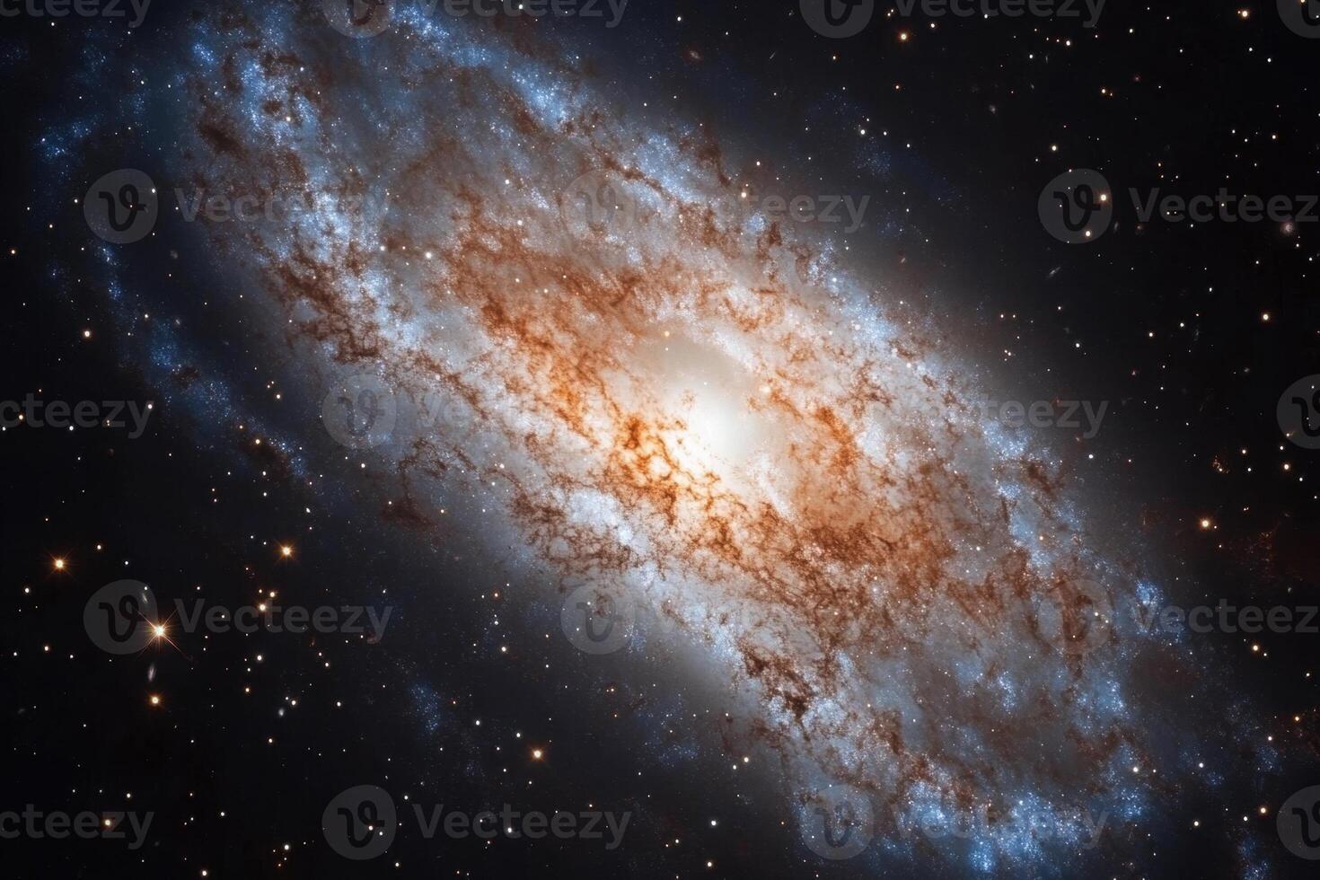 A spiral galaxy with a bright core and arms. photo
