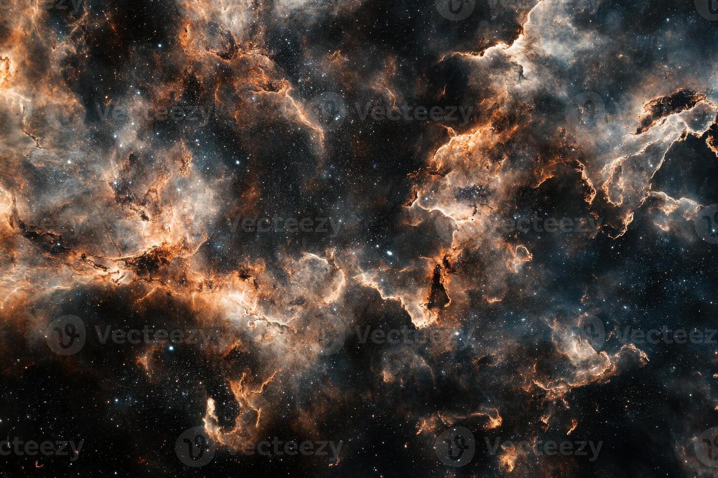 A vibrant nebula with swirling clouds of gas and dust in deep space. photo