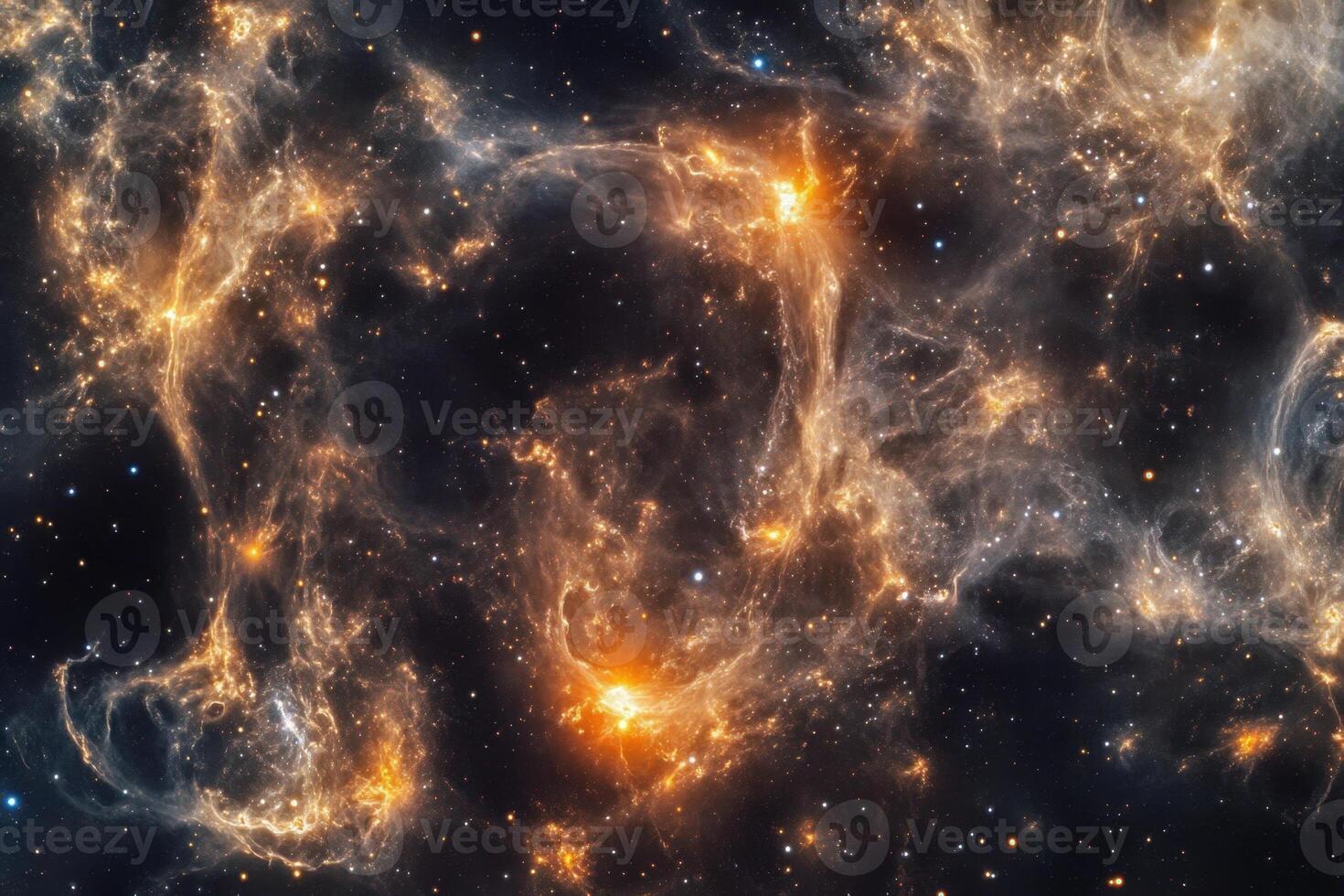 A vibrant nebula with swirling gas and dust, illuminated by bright stars in the deep space. photo