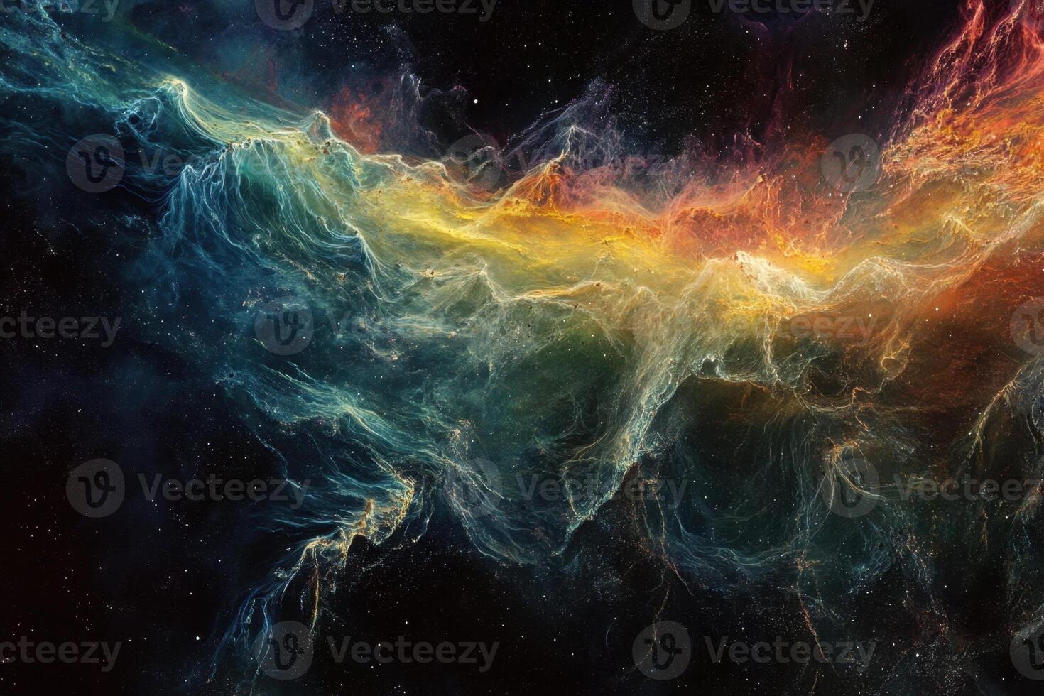Abstract colorful nebula with swirling clouds in deep space. photo