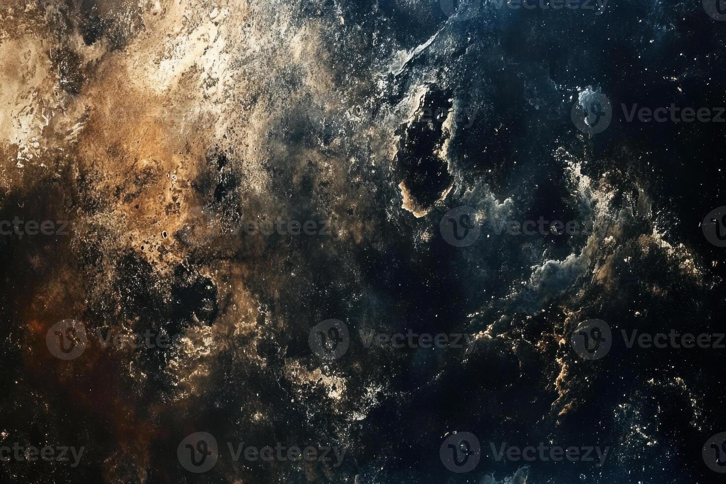 Abstract cosmic background with swirling clouds of gas and dust in shades of blue and orange. photo