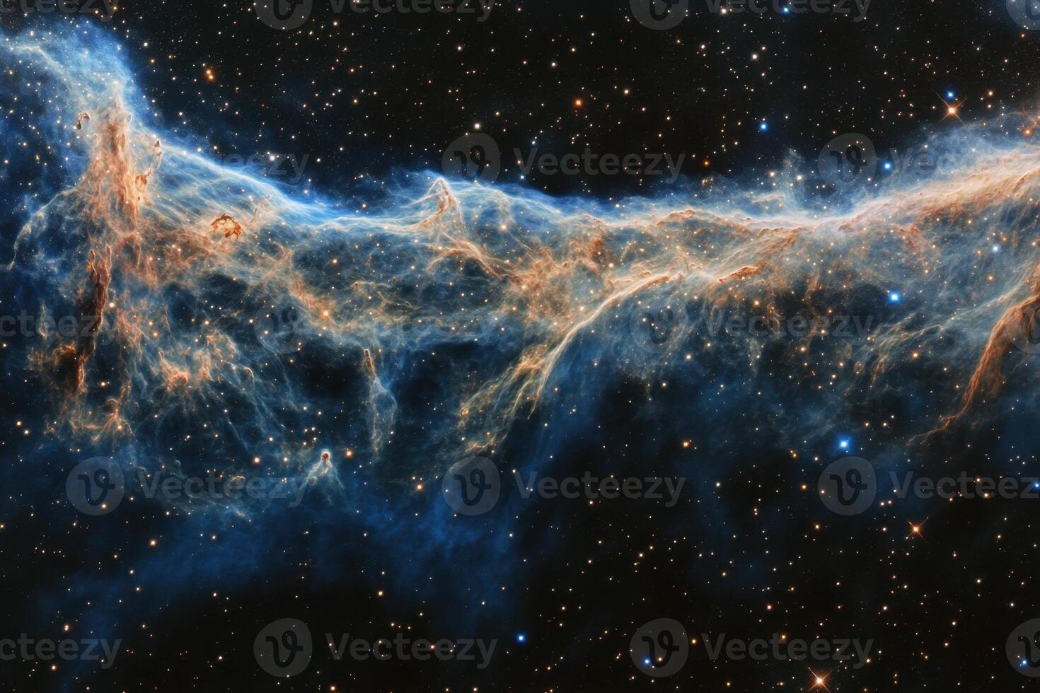 A vast nebula of gas and dust illuminated by starlight, creating a beautiful and intricate pattern in space. photo