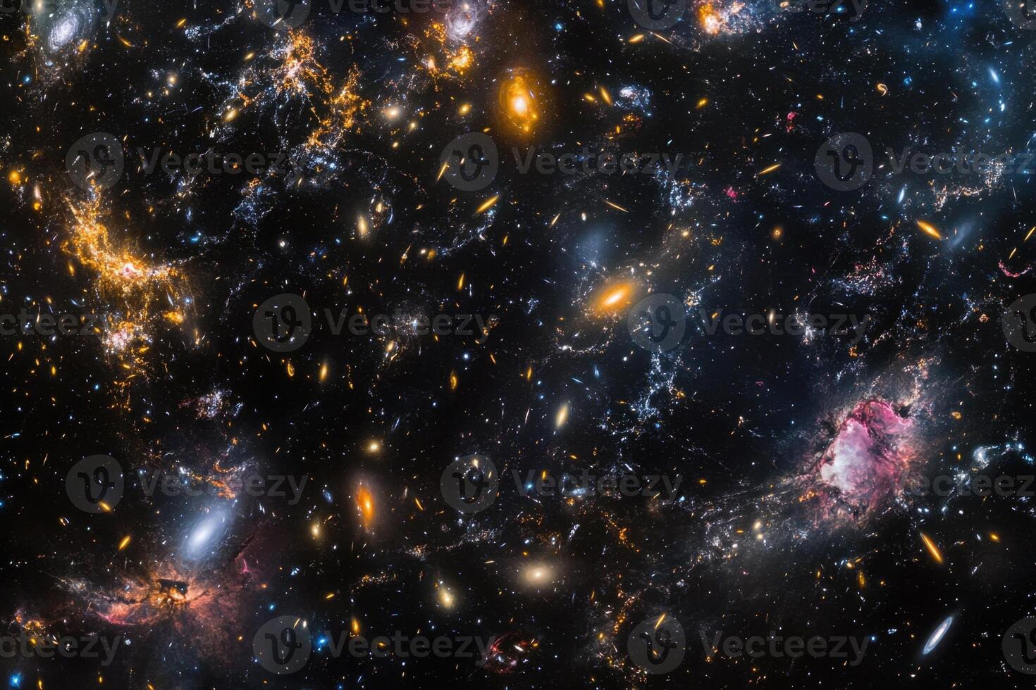A vibrant, cosmic tapestry of stars, galaxies, and nebulae in deep space. photo