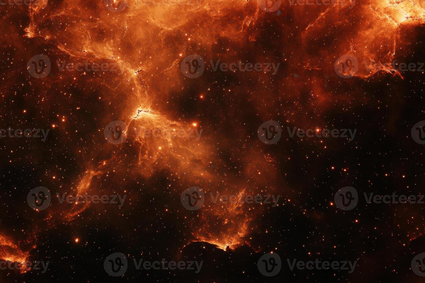 A vibrant, swirling nebula of orange and red hues with scattered stars against a dark space background. photo