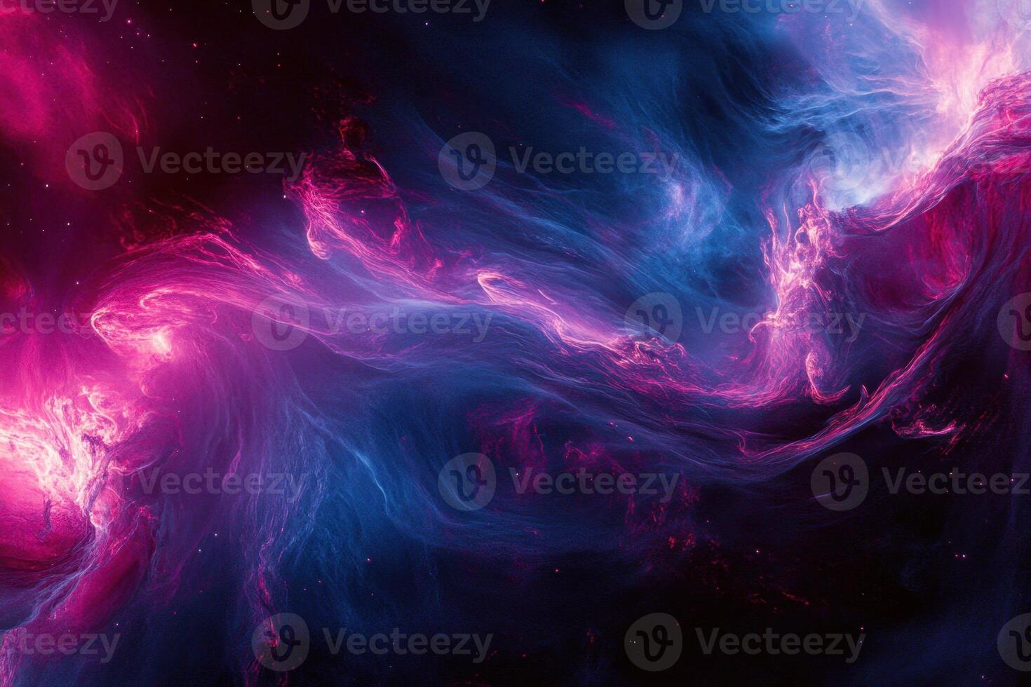 Abstract cosmic nebula with swirling pink and blue clouds of gas and dust on a dark background. photo