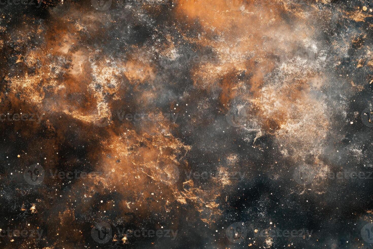 Abstract orange, gray and black space nebula with stars. photo
