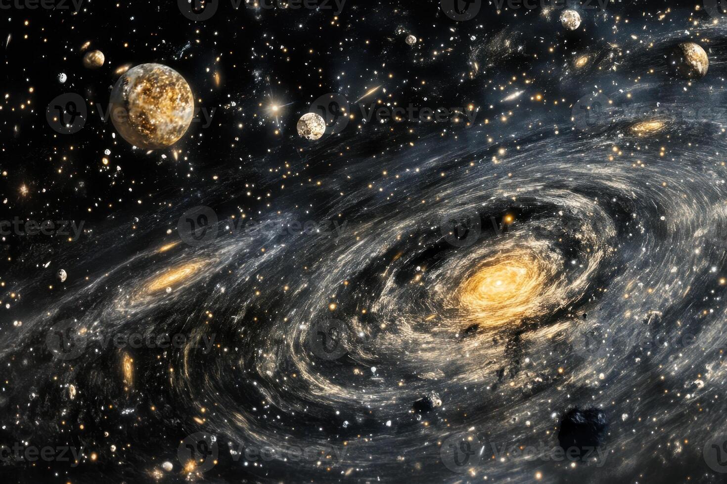 A swirling galaxy with stars and planets. photo