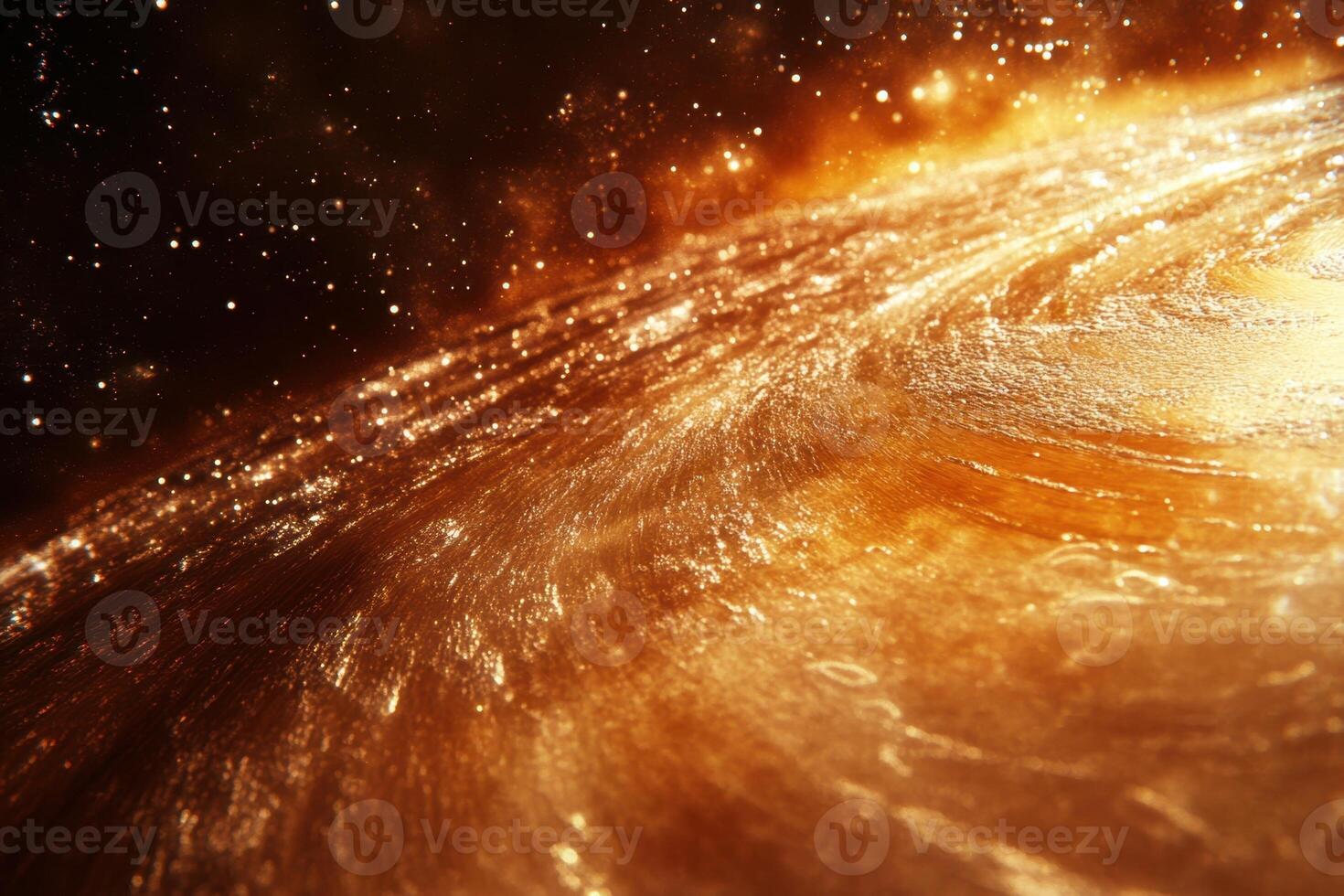 A swirling golden galaxy with a nebula and stars in the background. photo