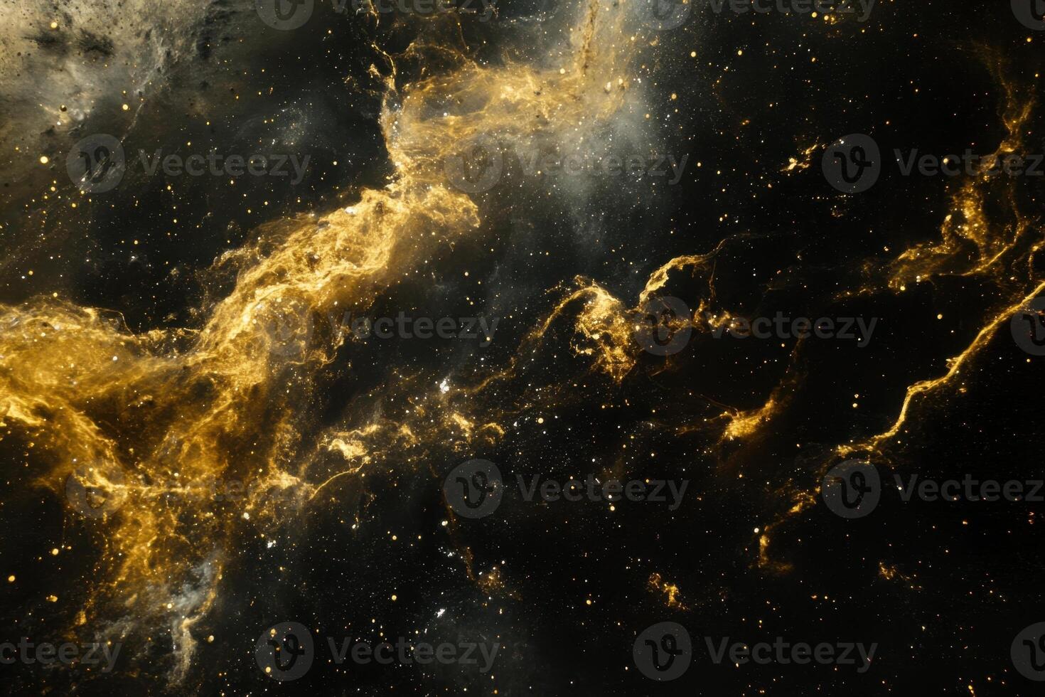 A swirling nebula of gold and black with scattered stars. photo