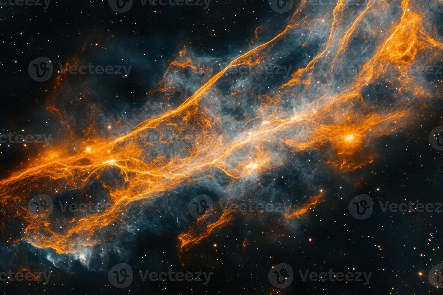 A swirling nebula of gas and dust glows brightly against a backdrop of stars. photo