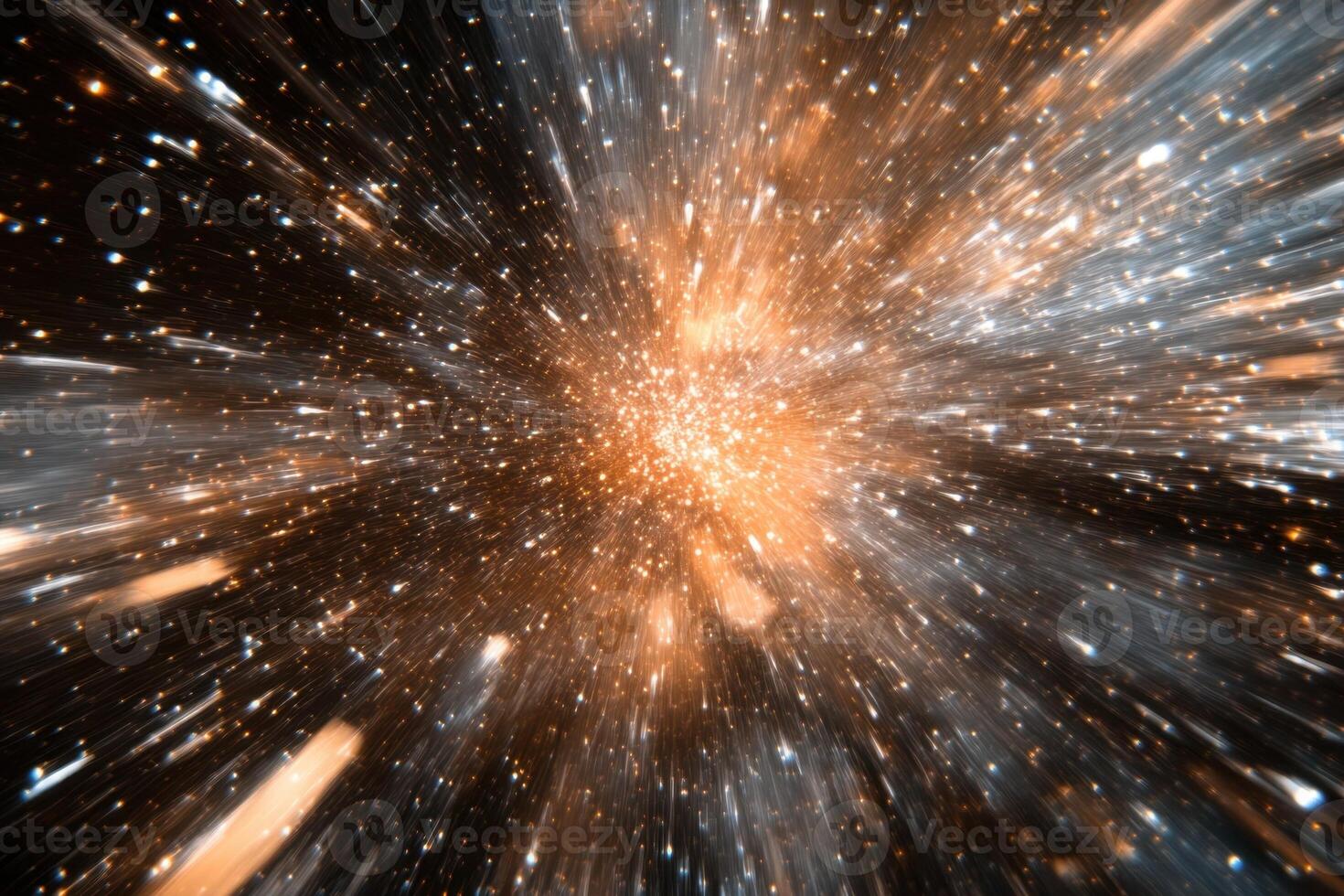 Abstract background with orange and white light streaks and dots on black. photo