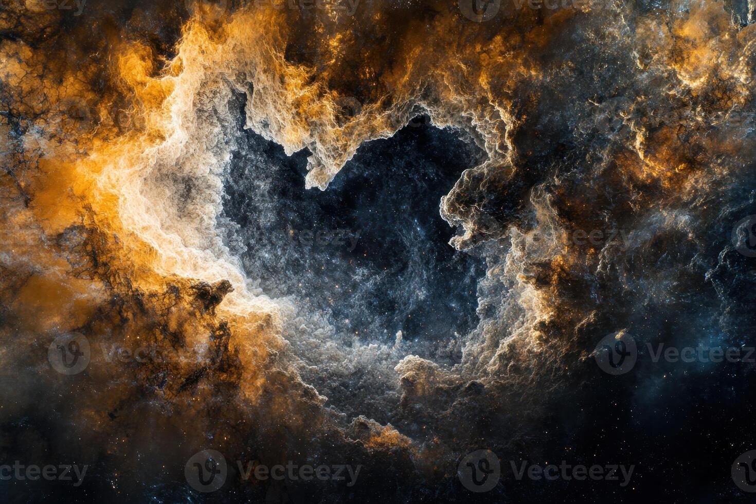 Abstract swirling clouds in a cosmic heart shape with a dark center. photo