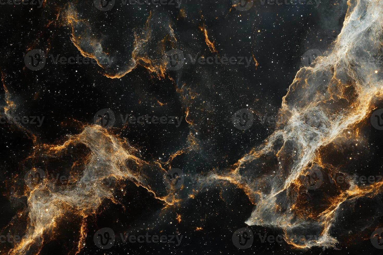 Cosmic nebula with glowing gas clouds in a dark starry background. photo