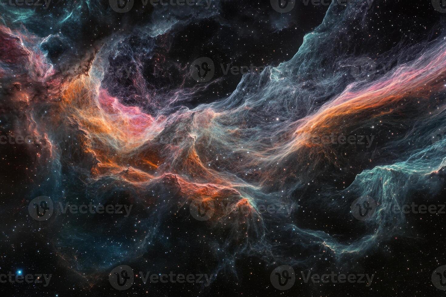 Cosmic Nebula with swirling clouds of gas and dust, stars. photo