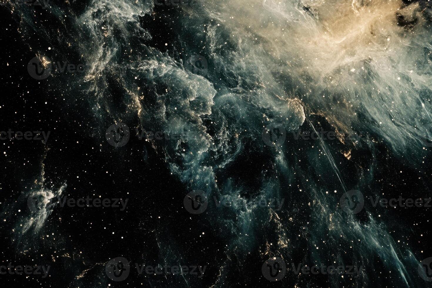 Cosmic Nebula with swirling gas clouds and scattered stars. photo