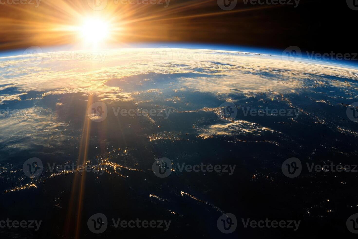 Earthrise with sun rays shining through the clouds. photo