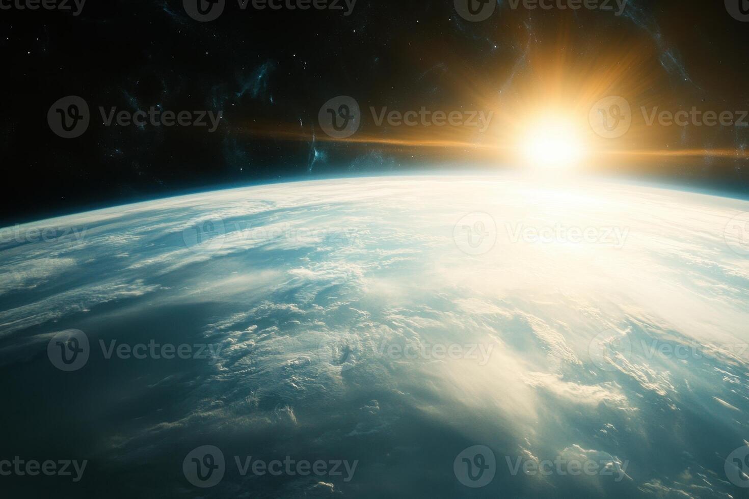 Earthrise with sun shining from behind, view from space. photo