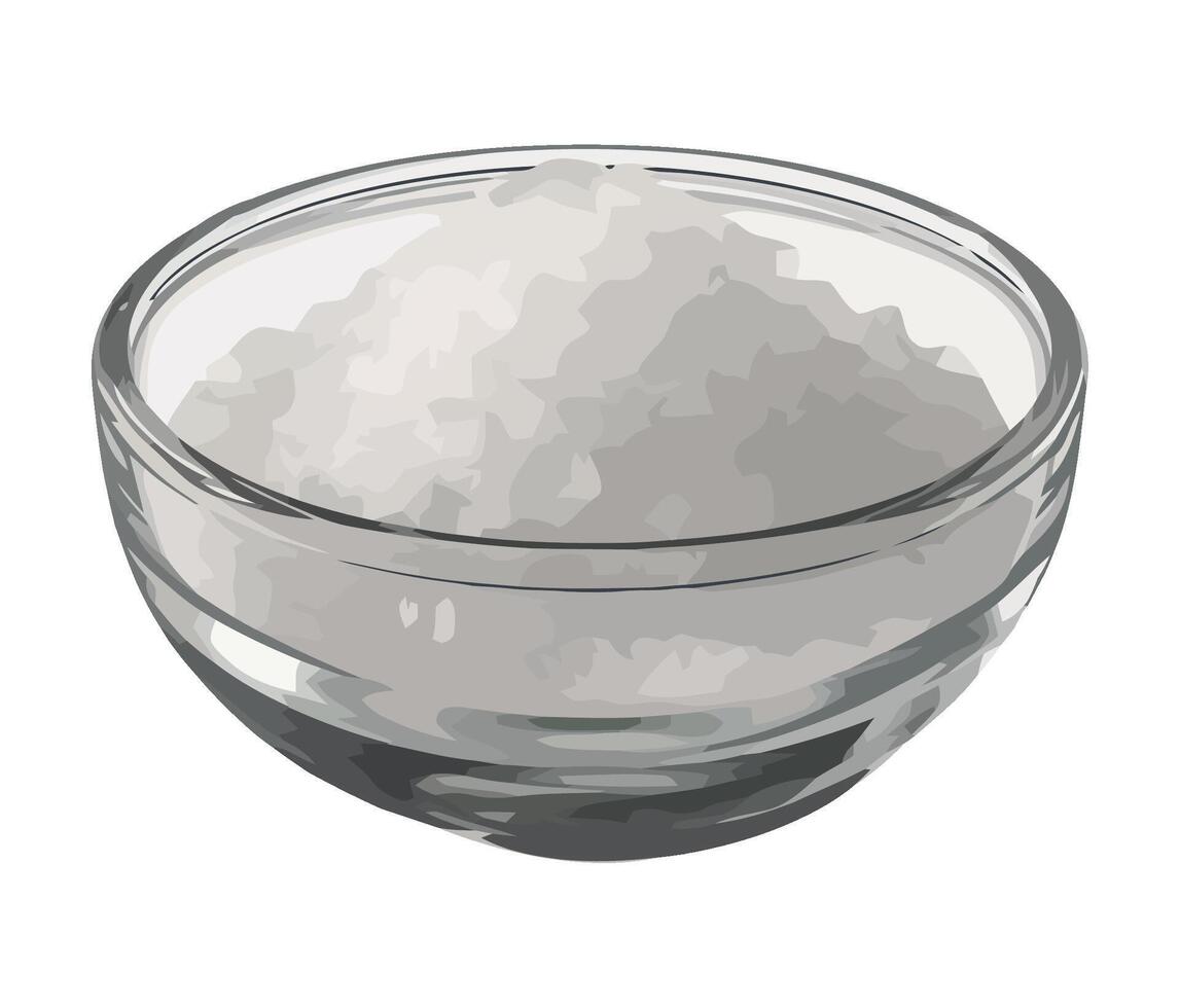 Transparent glass bowl with salt isolated icon vector
