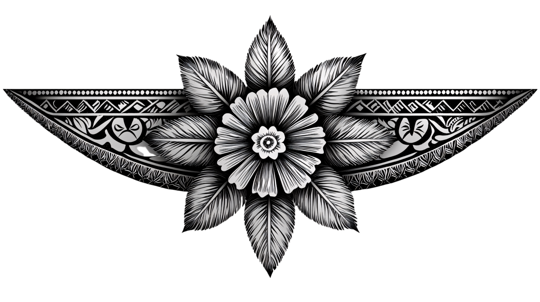 Elegant Floral Tattoo Design Tribal Polynesian Flower Monochrome Art png