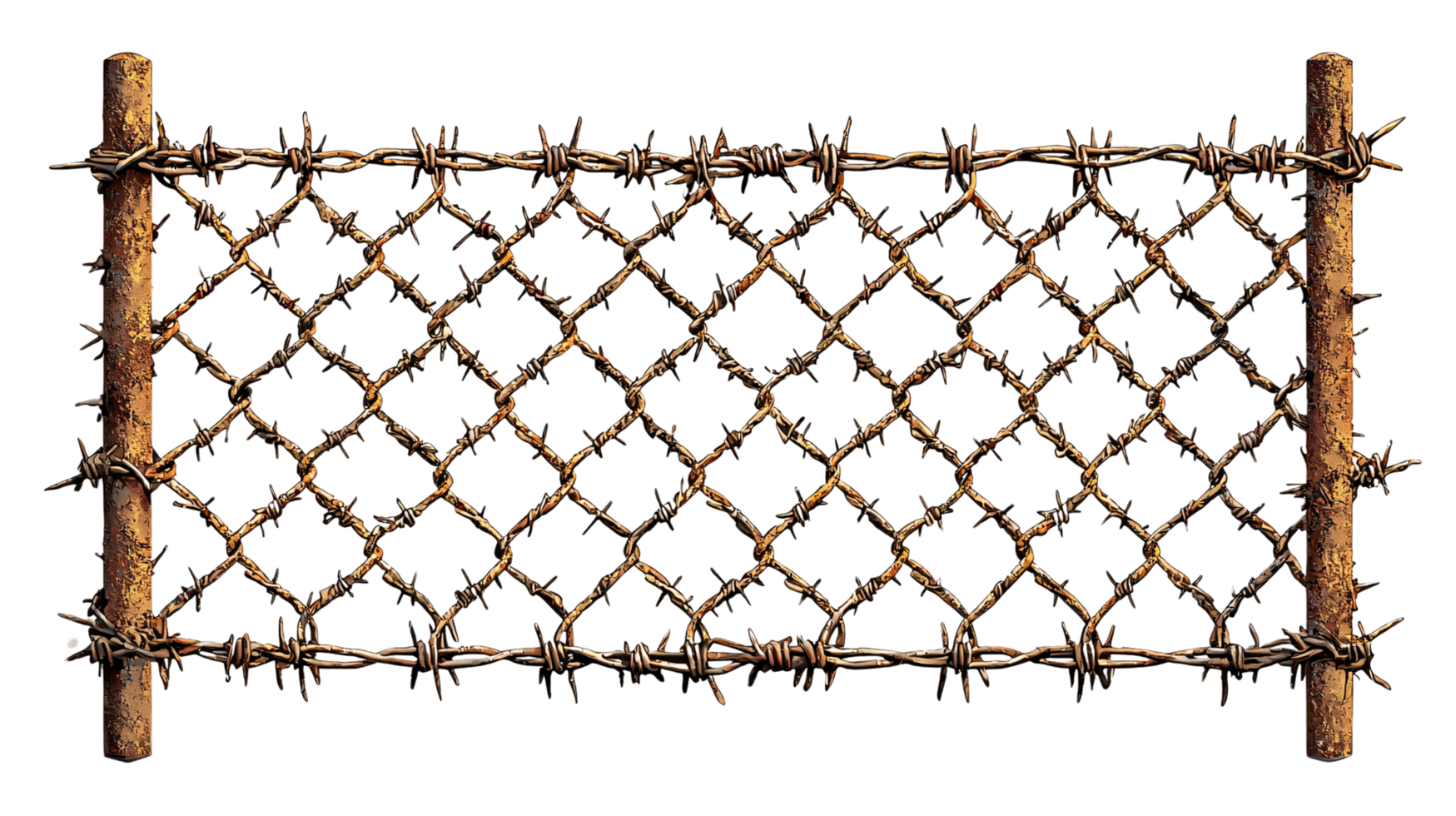 Rusty Chain Link Fence with Barbed Wire Security Danger Texture png
