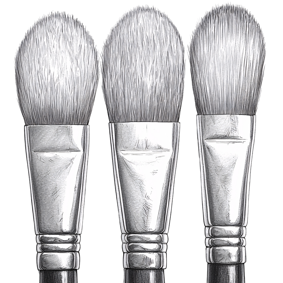 Three Makeup Brushes Cosmetic Tools Closeup Sketch Beauty Products png