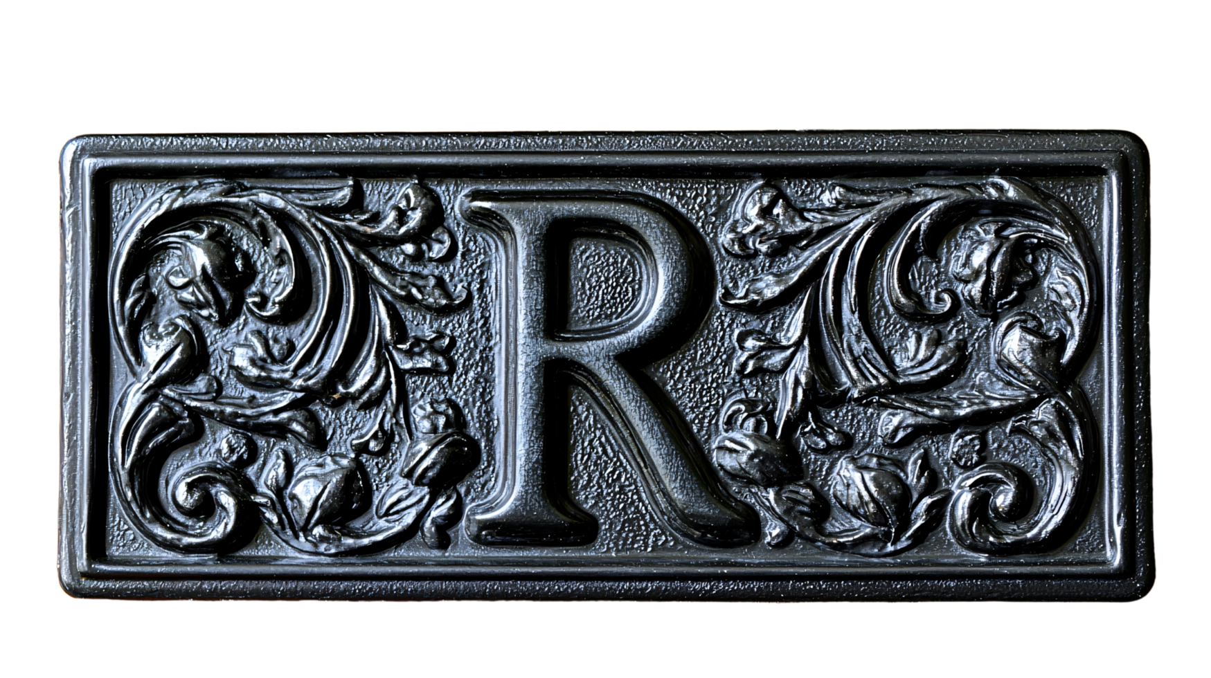 Elegant Black Metal Letter R with Floral Ornament Vintage Design png