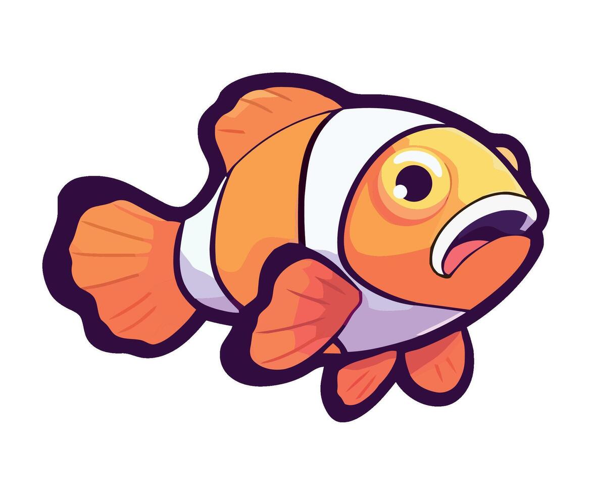 Cute cartoon fish swimming in tropical reef icon isolated vector