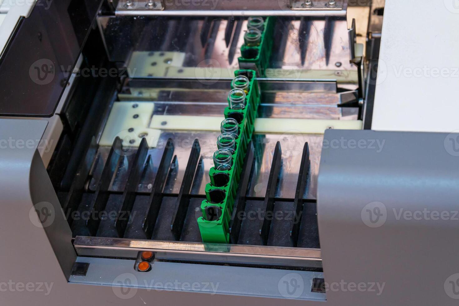 Modern automative tube analyzing. Robotic clinical lab equipment. photo