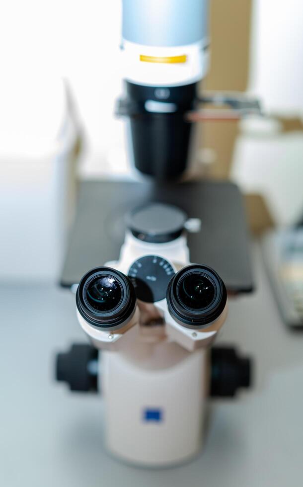 Microscope for researching. Scientific equipment. photo