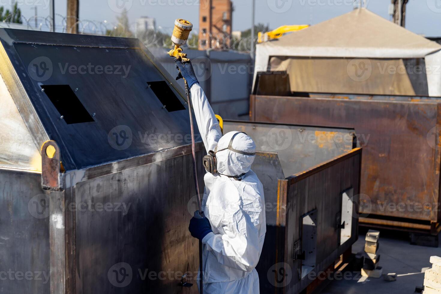 Repairing engineer outdoor workshop. Outdoor construction building. photo
