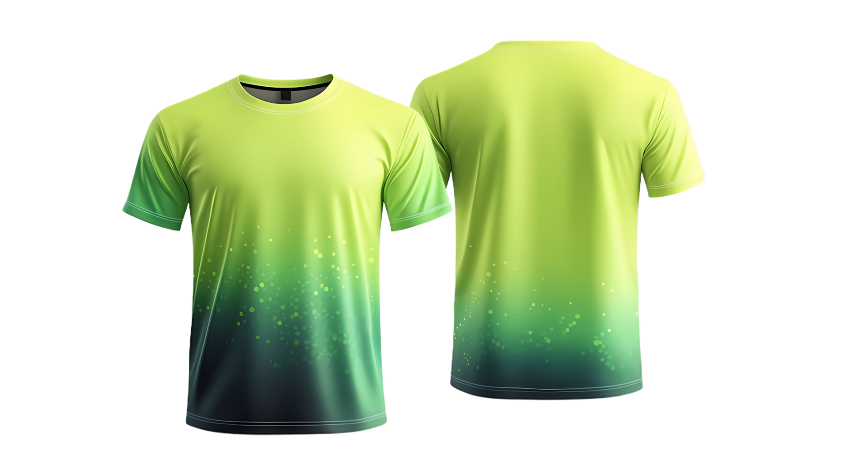 front and back green and black t - shirt mockup on transparent background png