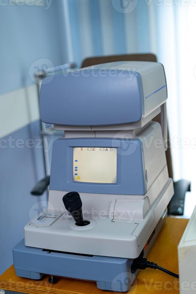 Optometry medical device. Eye examination equipment. photo